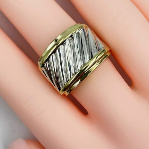 David Yurman 14K Yellow Gold and Sterling Silver Cigar Band Ring - Picture 2 of 6